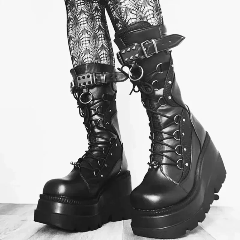 2024 New Thick Soled Motorcycle Boots Dark Gothic Spice Girls