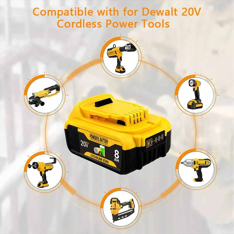 

For Dewalt 20V 8.0Ah Replacement Battery Compatible Original 18V/20V DCB205 DCB206 DCB204 DCB200 DCB182 Tools Battery+Charger
