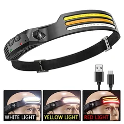 USB Rechargeable LED Induction Headlamp with Built-in Battery (White-Red-Yellow)