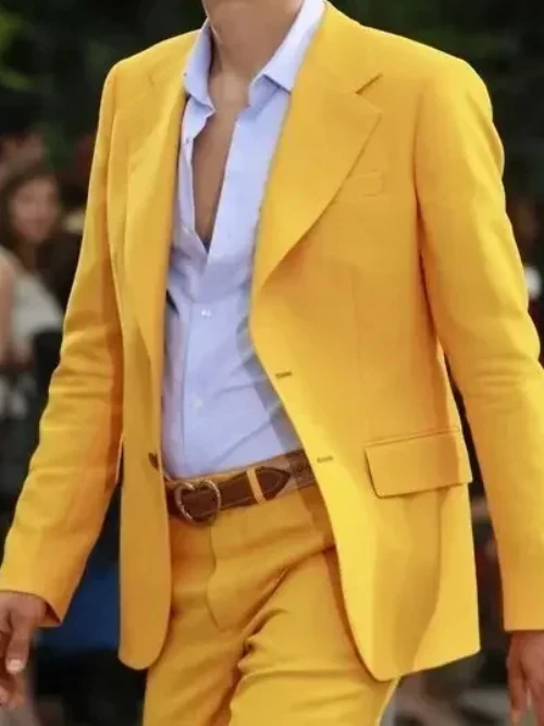 Yellow Men Suit Summer Casual Jacket Custom Slim Fit 2 Piece Groom Tuxedo Prom Fashion Blazer Sets Terno Masculino Costume Homme