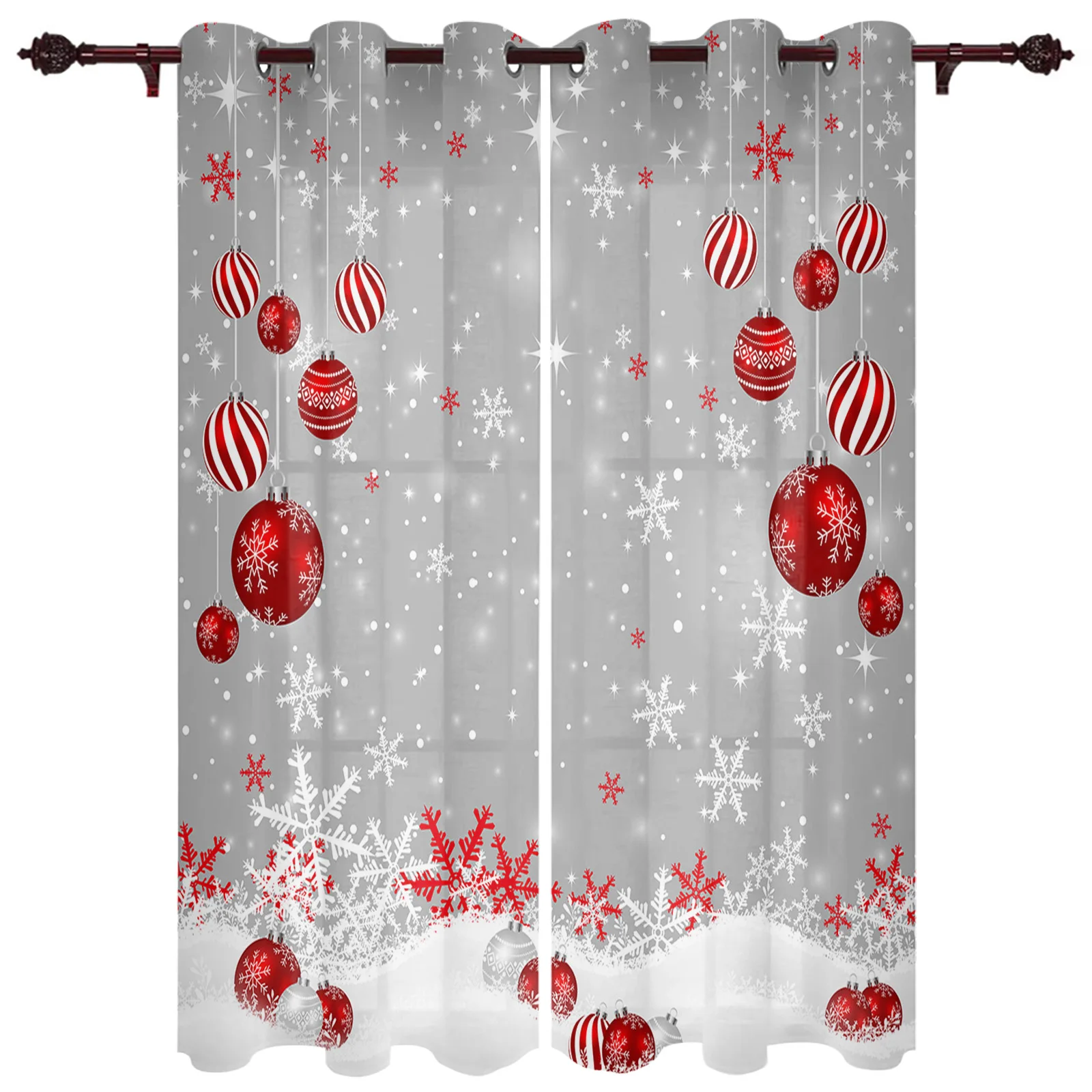 

Рождественские красные рождественские шарики, снежинки, серые оконные шторы для гостиной, роскошные шторы для спальни, кофейные, кухонные декоративные драпировки