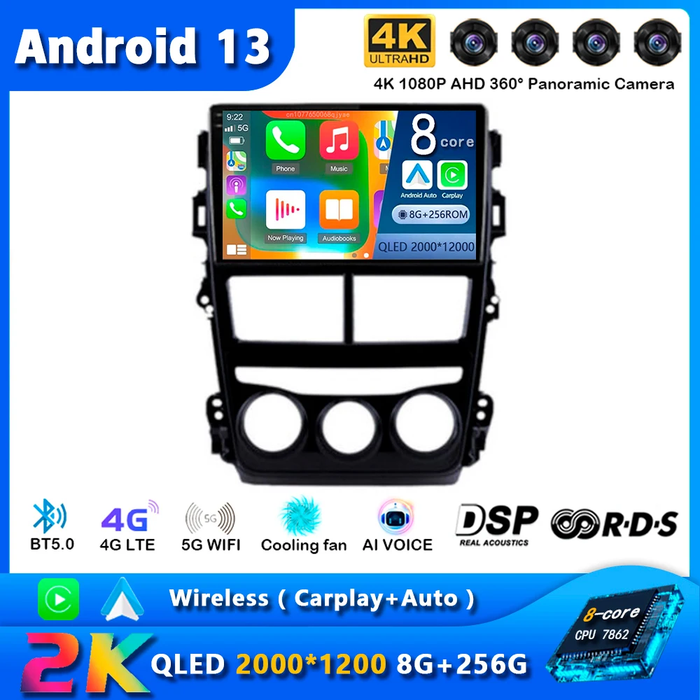 

Android 13 Carplay Auto Car Radio For Toyota Vios Yaris 2018 2019 2020 Navigation GPS Multimedia Player video Stereo wifi+4G BT