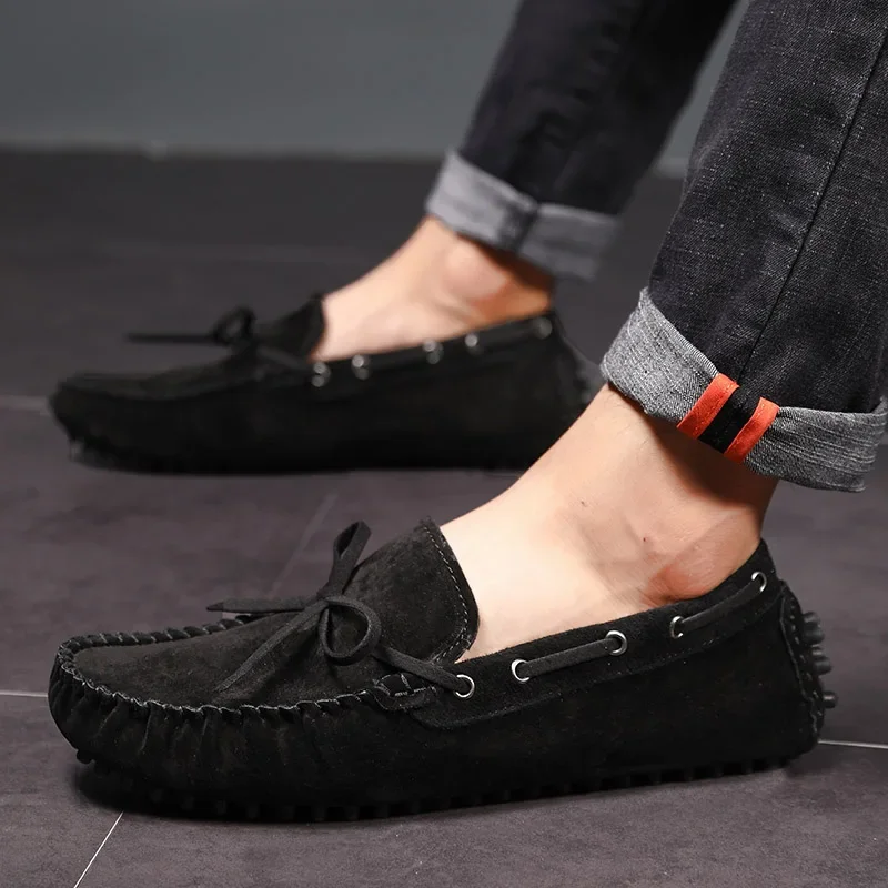 Fashionable Adult Casual Driver Loafers Suede Leather Male Formal Business Shoes Luxury Brand Popular Youth Wedding Shoes