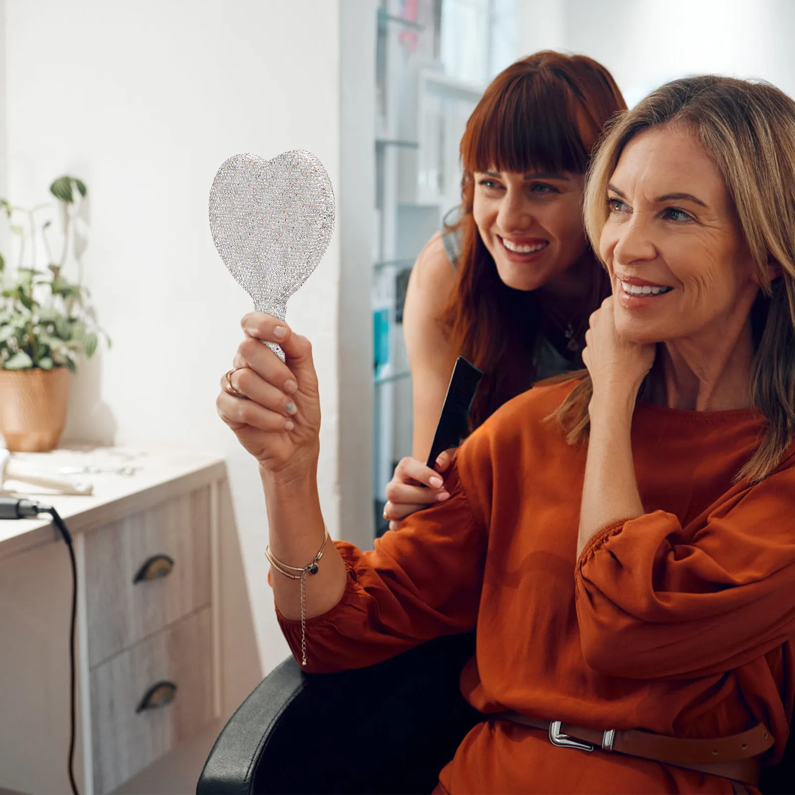 여행용 메이크업 거울 하트 모양 포켓 휴대용 핸드헬드 화장 거울