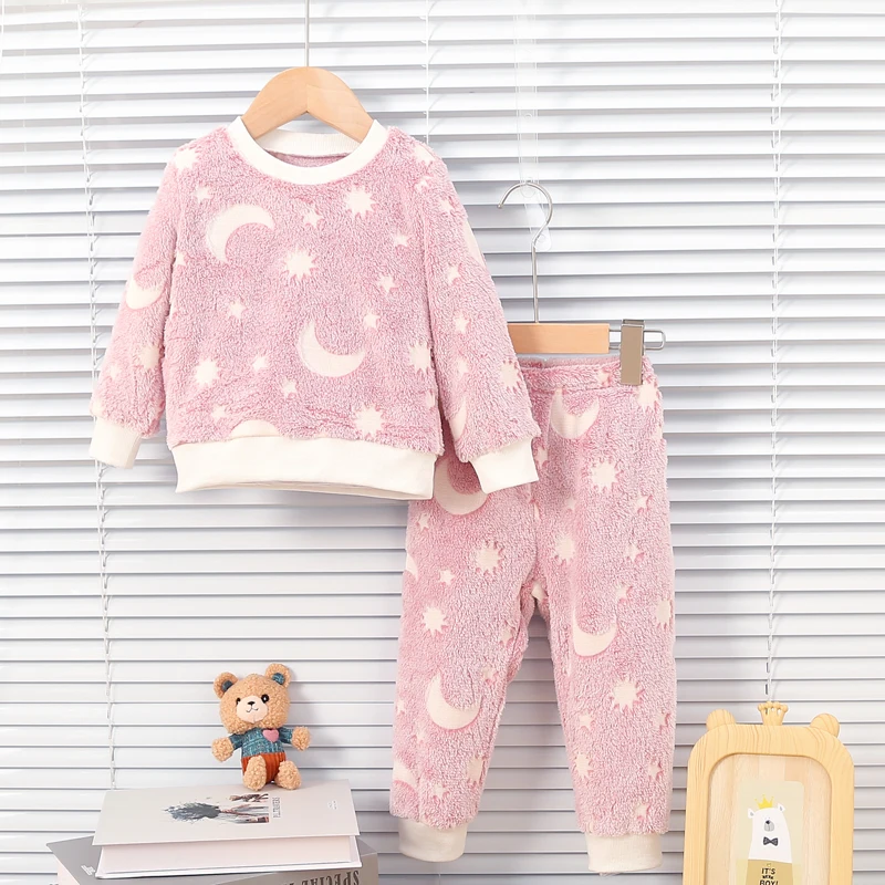 Baby Girl Autumn/Winter Plush Night Fluorescent Home Fur Baby Warm Pajama Set Fashionable and Comfortable Child Accessories 1