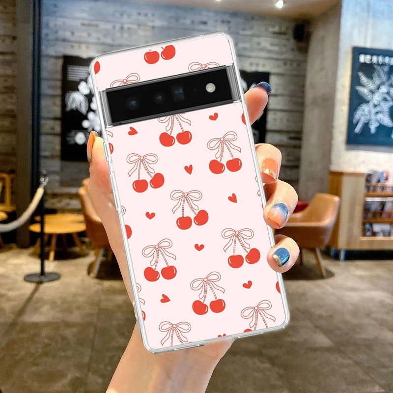 Elegant Soft Clear TPU Phone Case with Cute Pink Heart and Bow Design