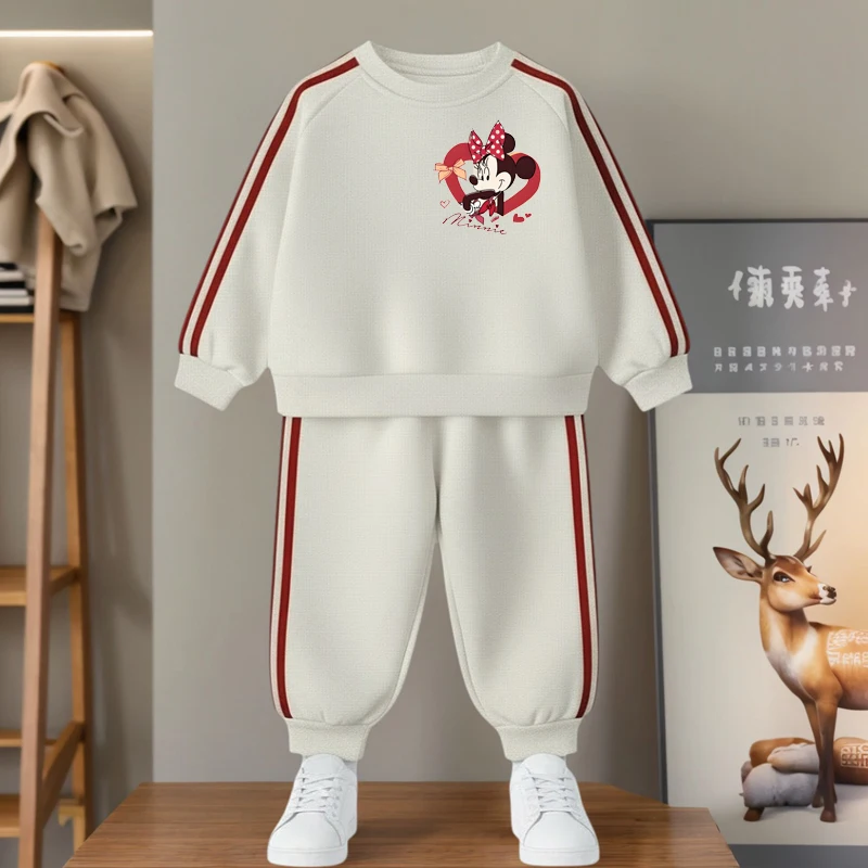 مجموعة هوديز أنيقة للفتيات من ديزني لربيع 2026، طقم أطفال من قطعتين بأكمام طويلة وبنطلون، بدلة رياضية كاجوال للأطفال