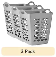 (3 pack)  Flexible Plastic Square Laundry Hamper, Soft Silver 1