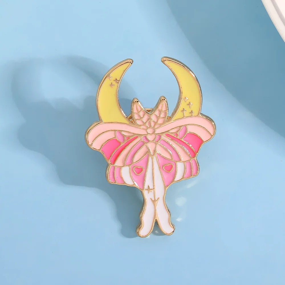 

harong Cute Butterfly Moon Enamel Brooch Pin Creative Insect Hat Bag Backpack Badge Jewelry Accessories Gift for Women Kids