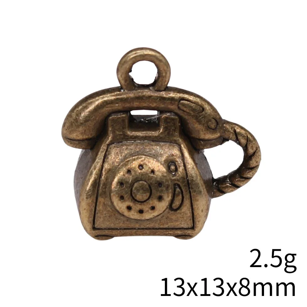Vintage 3D Zinc Alloy Phone Charms for DIY Jewelry Making, Set of 10