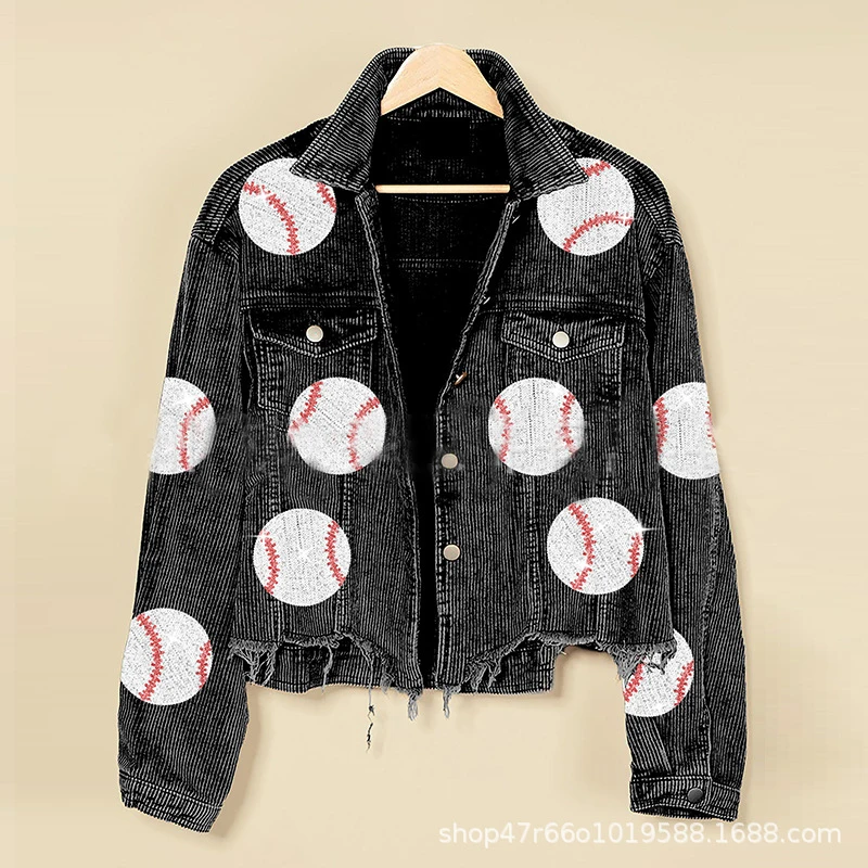

Бейсбольная Вельветовая куртка, Женский весенне-осенний кардиган с блестками, бейсбольная куртка с вышивкой