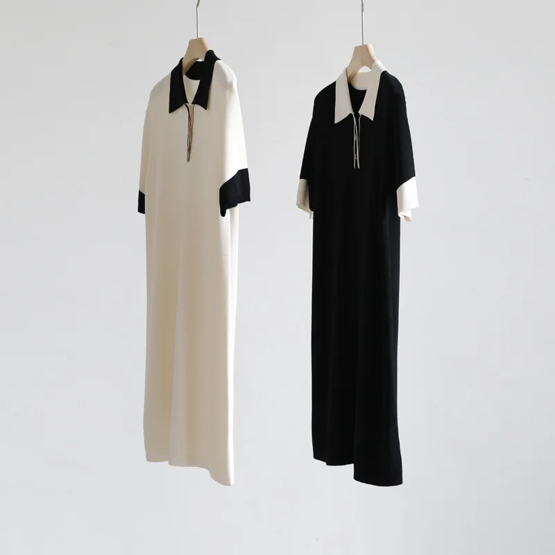 

Summer V-neck Short Sleeve Knitted dress Fashionable Small Fragrance Intellectual Commuting Versatile Loose Straight dress