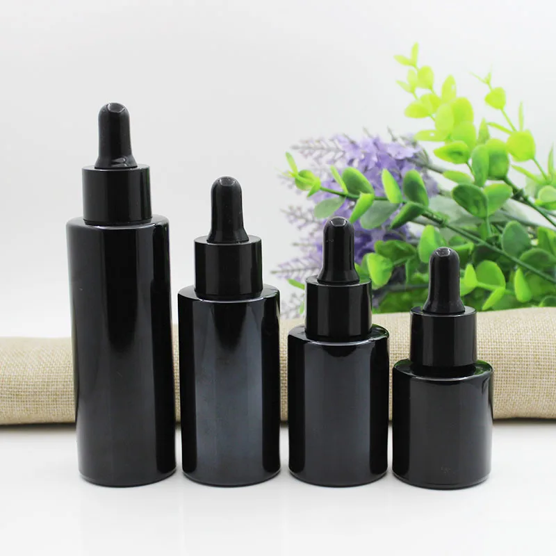 

3Pcs 20ml 30ml 40ml 60ml Empty Flat Shoulder Black Glass Dropper Essence Essential oil Bottle with Black Cap Cosmetic Packaging