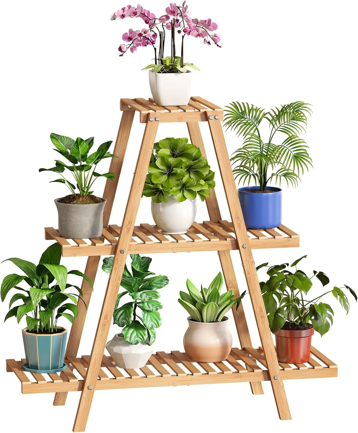 Plant Stand Bamboo for Indoor Outdoor Tiered Plant Shelf 8 Potted Flower Holder Ladder Rack Garden Balcony Living Room Patio 2