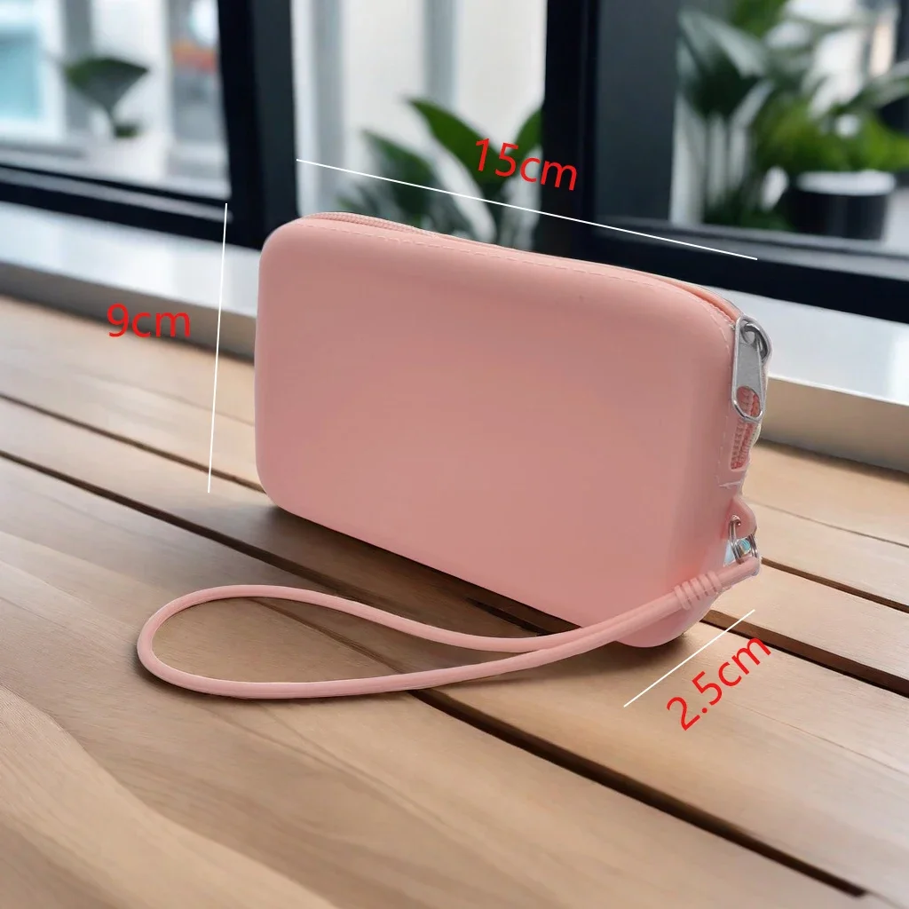 Solid Color Cosmetic Bag Portable Rectangle Silicone High Capacity Coin Purse Headphone Bag Small Item Bag Stationery Bags Women