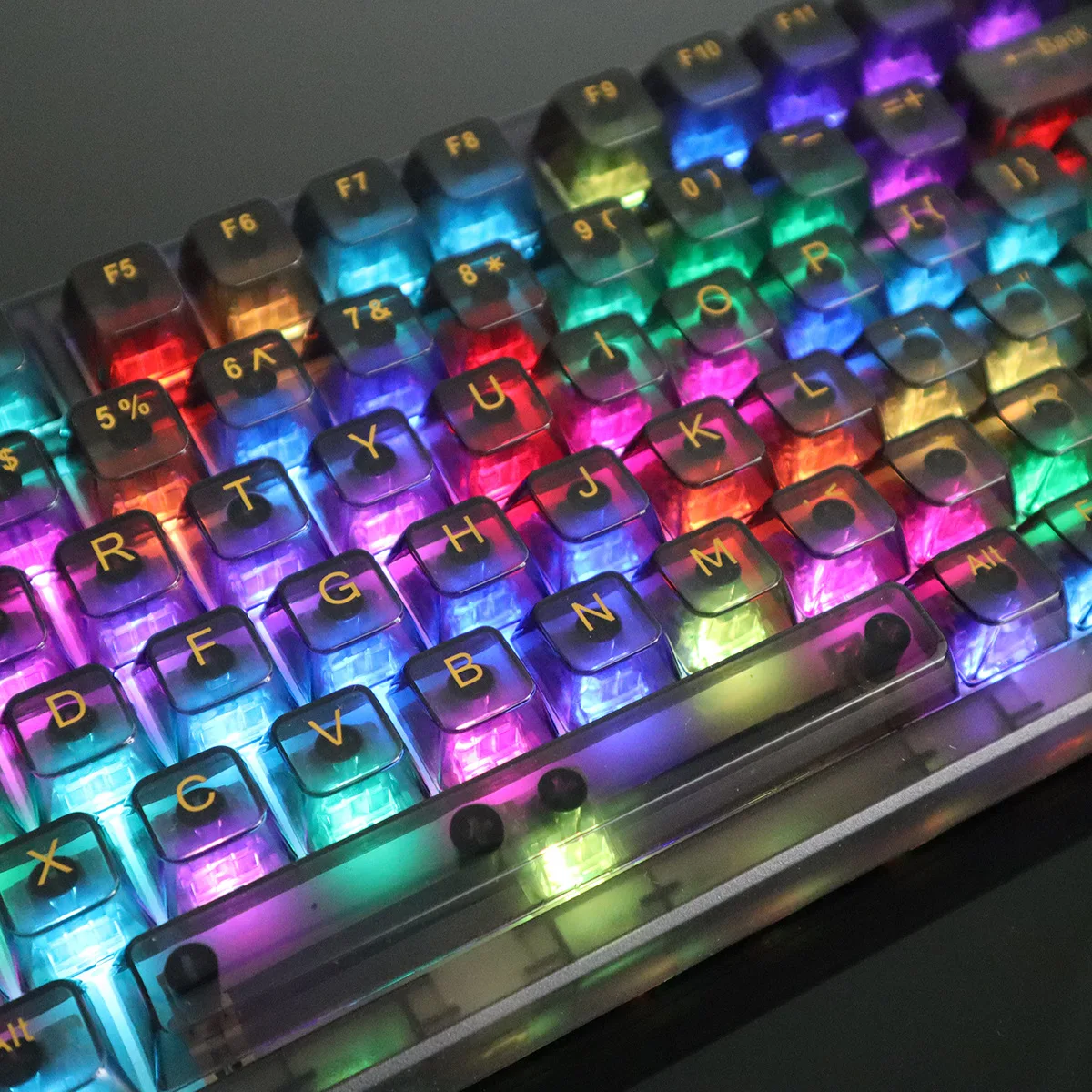 

MDA Height 130 Key Large Ball Cap High Transparent Black Fog Transparent Crystal Cap 75 98 Key Keycaps for Mechanical Keyboard