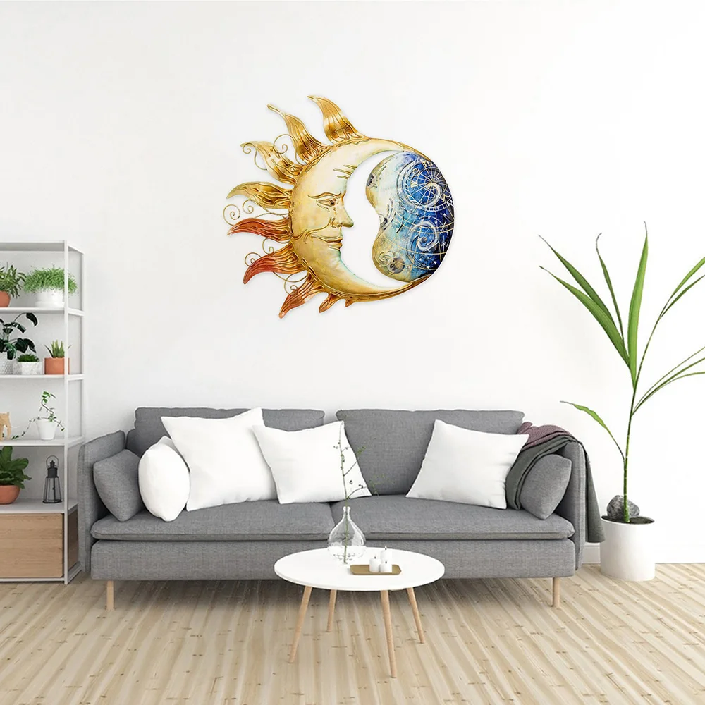 

New Metal Sun Moon Celestial Metal Wall Hanging Ornamen Artistic Murals Capiz Garden Art for Garden Bedroom Home Wall Decor