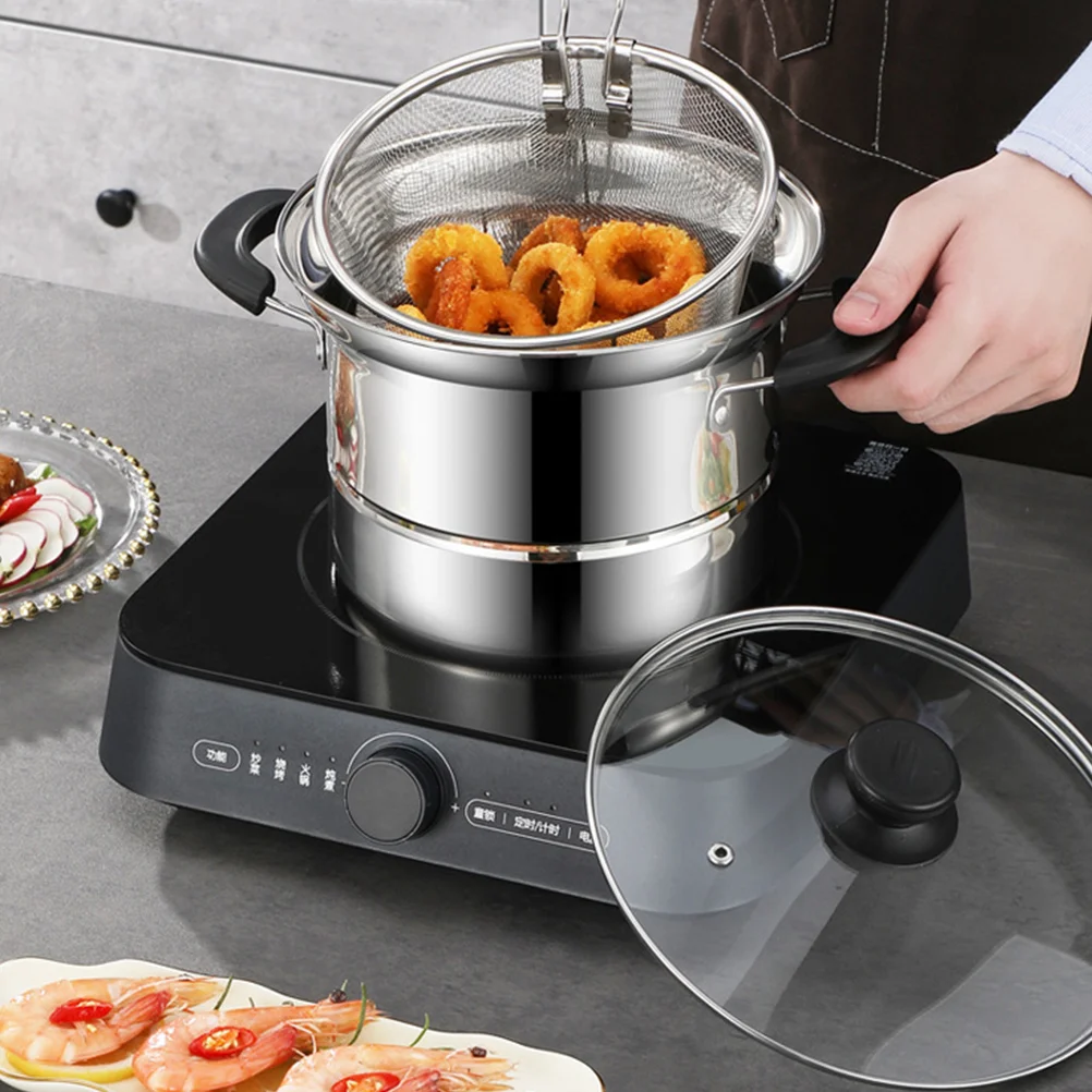 

1 Set of Kitchen Stainless Steel Pot with Lid Saucepan Food Fryer Pot Saucepan