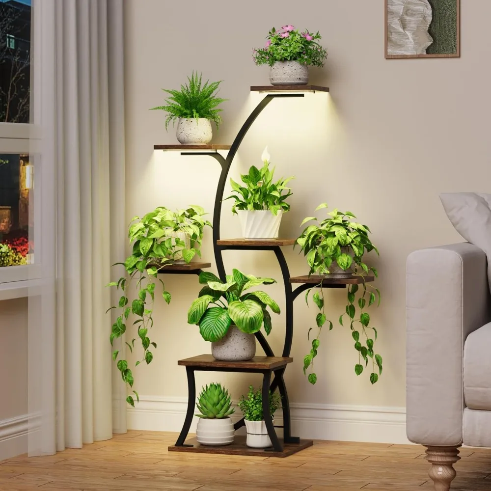 7 Tiered, 44" Corner, Metal, Curved Plant Holder Rack for Living Room, Patio, Balcony, Plant Shelves 5