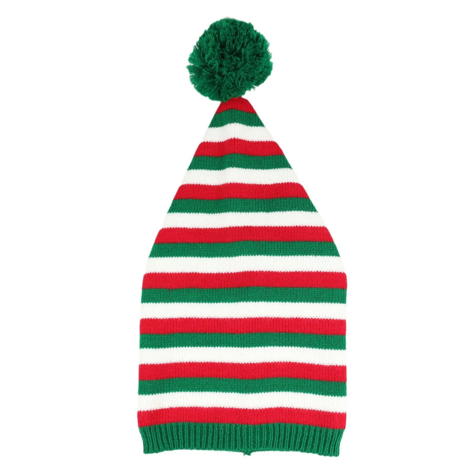 Christmas Elf Santa Beanie - Knitted Red Green Striped Hat
