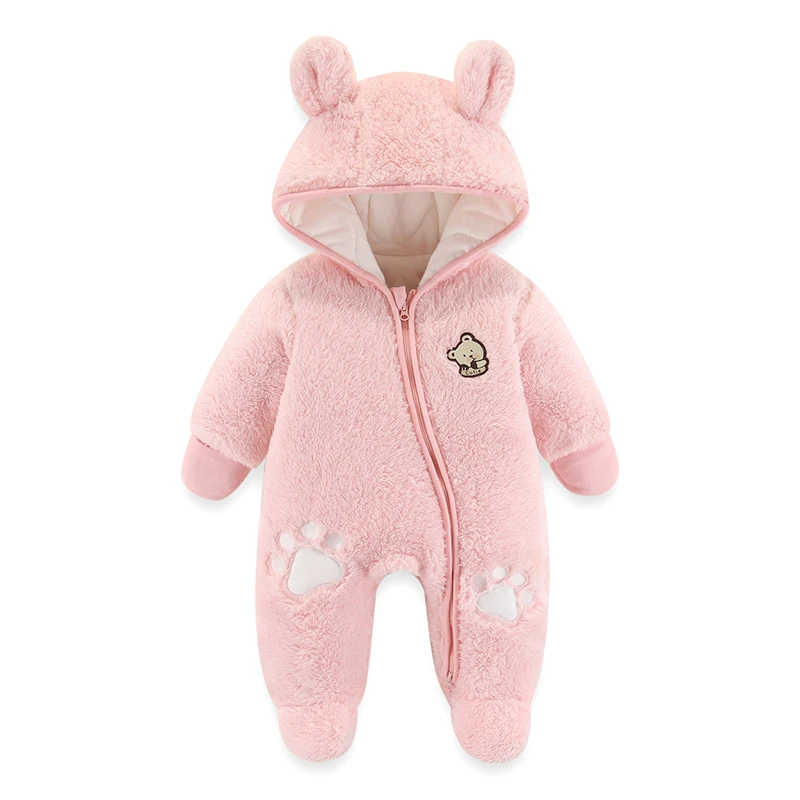 Cute Plush Bear Baby Romper Autumn Winter Keep Warm Hooded Infant Girl Overall Jumpsuit 3 6 9 12 Months Newborn Baby Boy Clothes baby jumpsuit