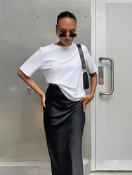 Elegant Satin Black Trumpet Skirts Fashion Slim High Waist Skirts Women Female 2023 Solid Office Long Skirt Spring Summer