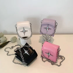 Vintage Korean Small Chain Shoulder Bag Flap Clutch Purse Handbags Y2K PU Leather Gothic Cross Girls Crossbody Ladies Bags