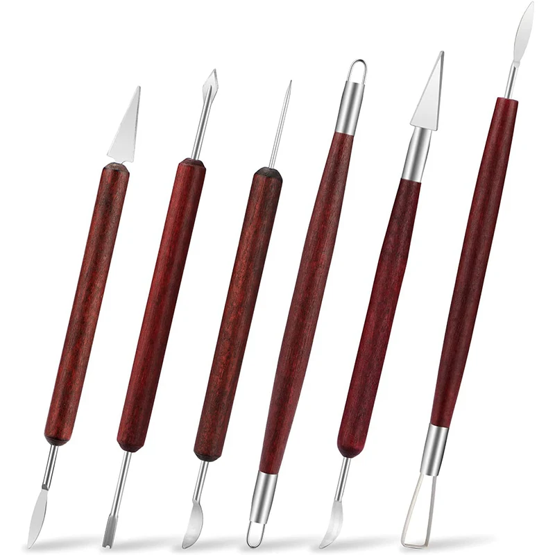 6-piece Set of Pottery Clay Tools Carving Smooth Red Wooden Handle Clay Pottery Ceramic Sculpting Creative Tools