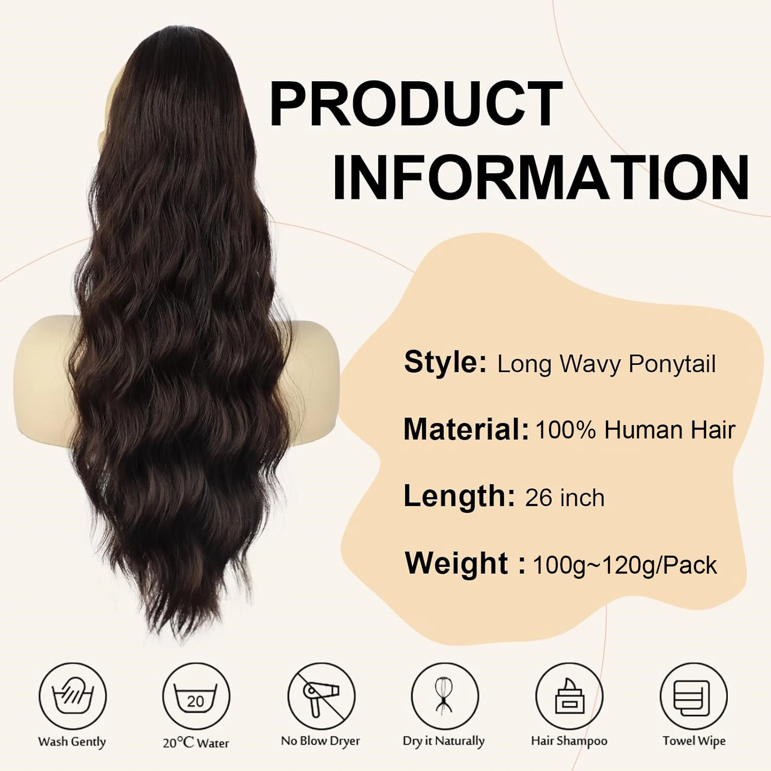 Body Wave Drawstring Ponytail 100% Human Hair Extentions #2 Dark Brown Wrap Around Drawstring Ponytail Clip In Hair Extensions