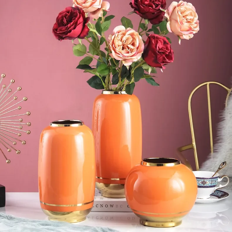 

Orange Ceramic Vase Home Decoration Accessories Desktop Vase Flower Arrangement Container Decoration Hydroponic Vases Ornaments