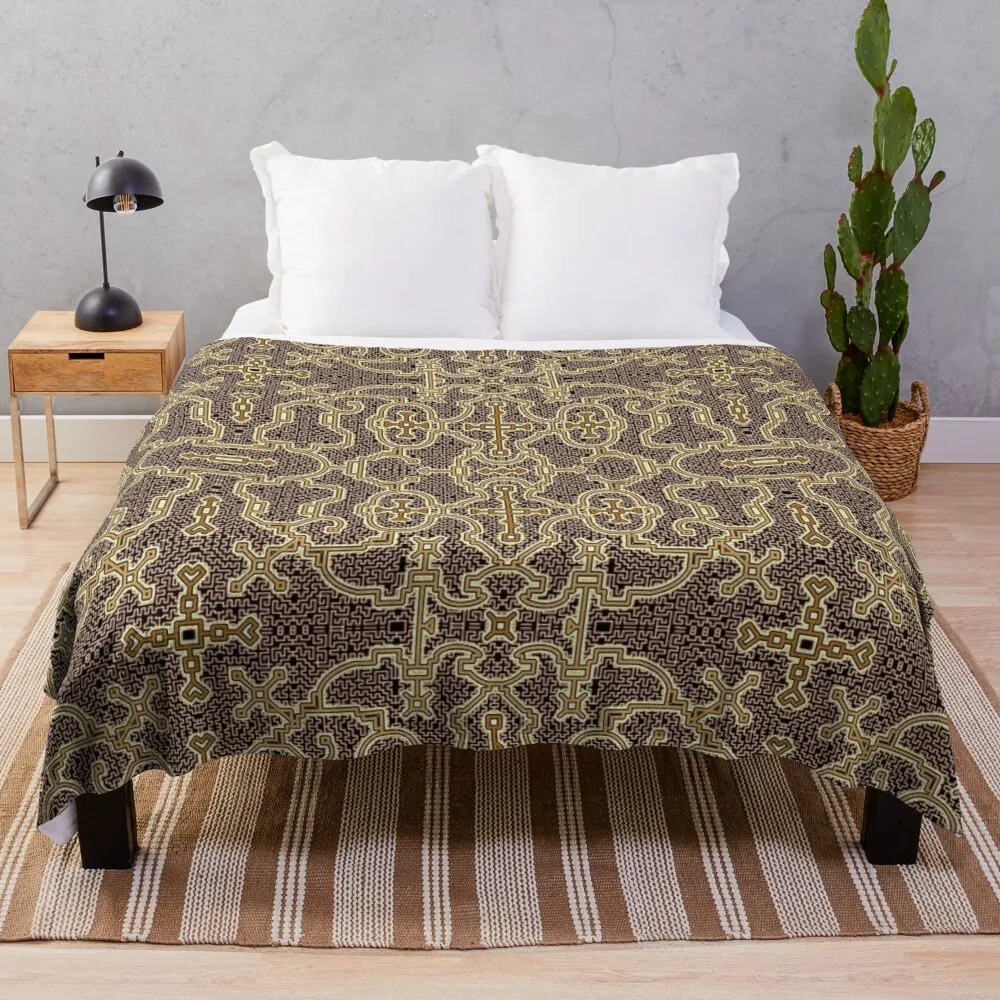 

Peruvian Conibo Shipibo Gold Throw Blanket Blanket Wool Single Blanket Blanket For Decorative Sofa