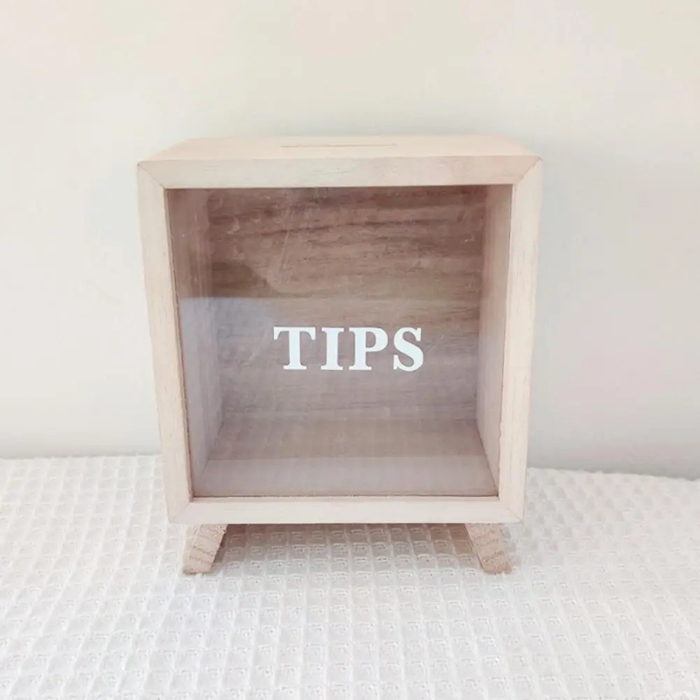 Wooden Piggy Bank with Whiteboard Marker Only Into Money Clear Window Coin Storage Jar Savings Boxes Money Box Kids Money Bank 2