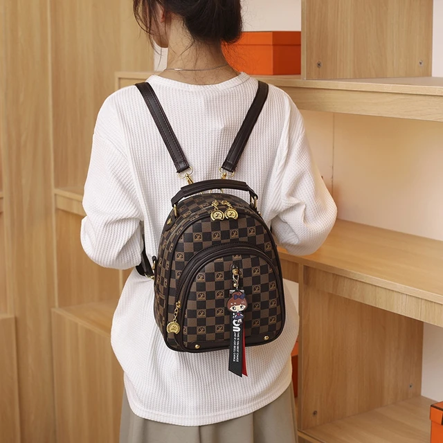 Ladies Fashion Plaid Multi-function Pu Leather Backpacks Casual Printing  Backpack For Women Travel bags Mochila