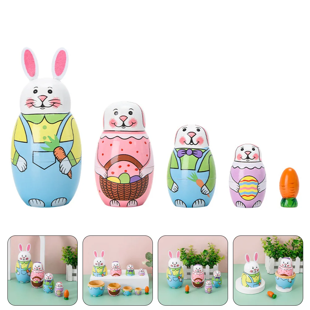 Painted Bunny Nesting Child Bunny Nesting Kids Animal Toy Wood Wooden Matryoshka