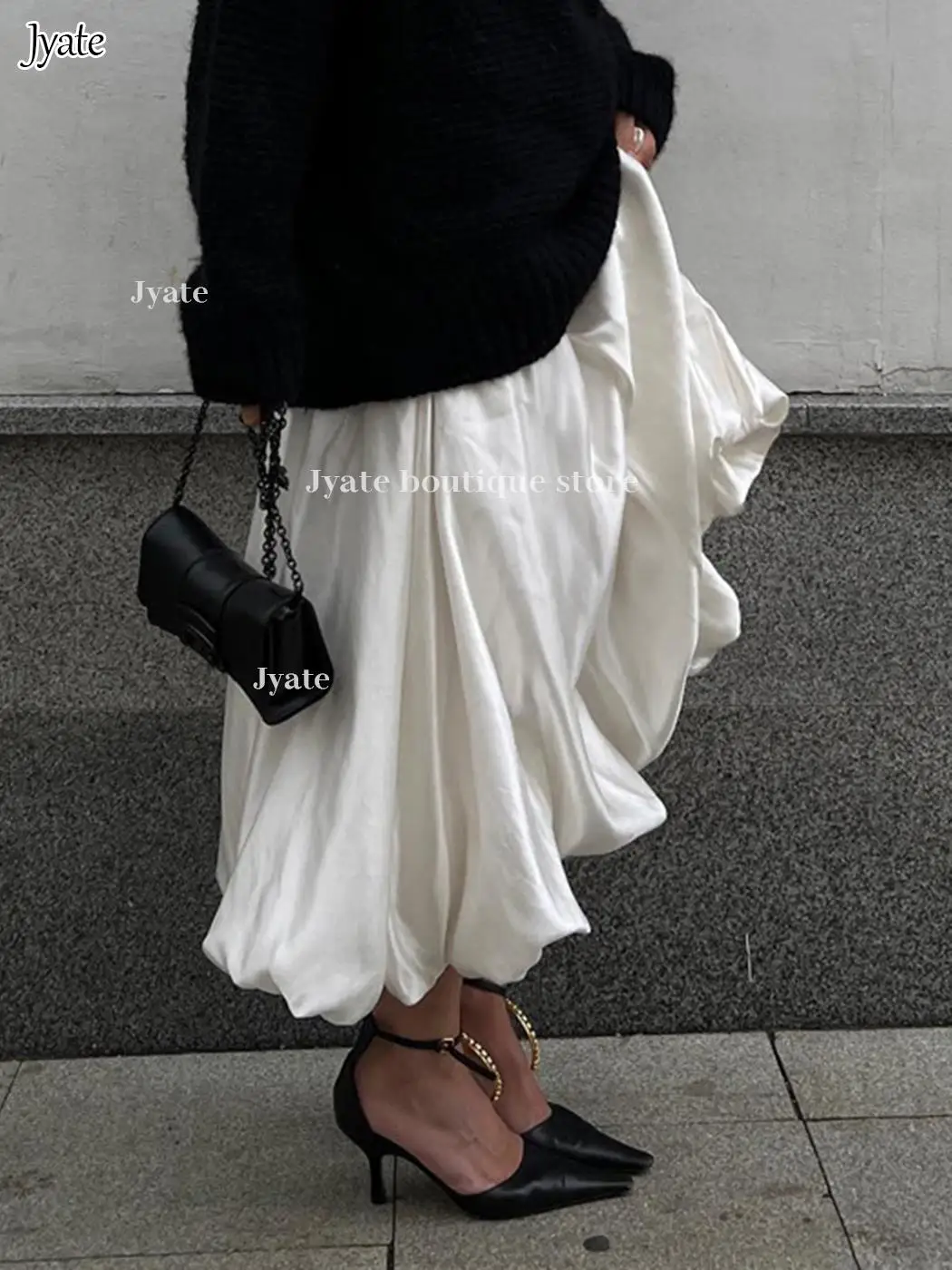 2023 Spring Summer Women Satin High Waist A-line Drape Skirt Fashion Elegant Solid Color Zipper Simple French Tutu Skirts