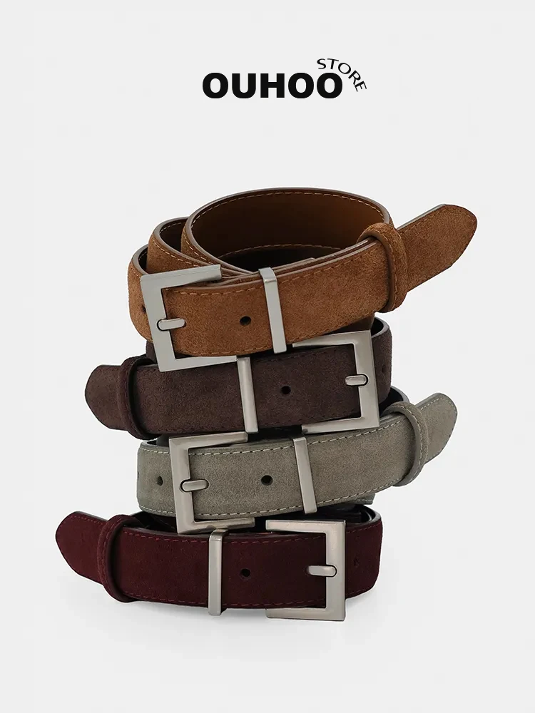 Elegant Suede Leather Women's Belt with Square Alloy Buckle