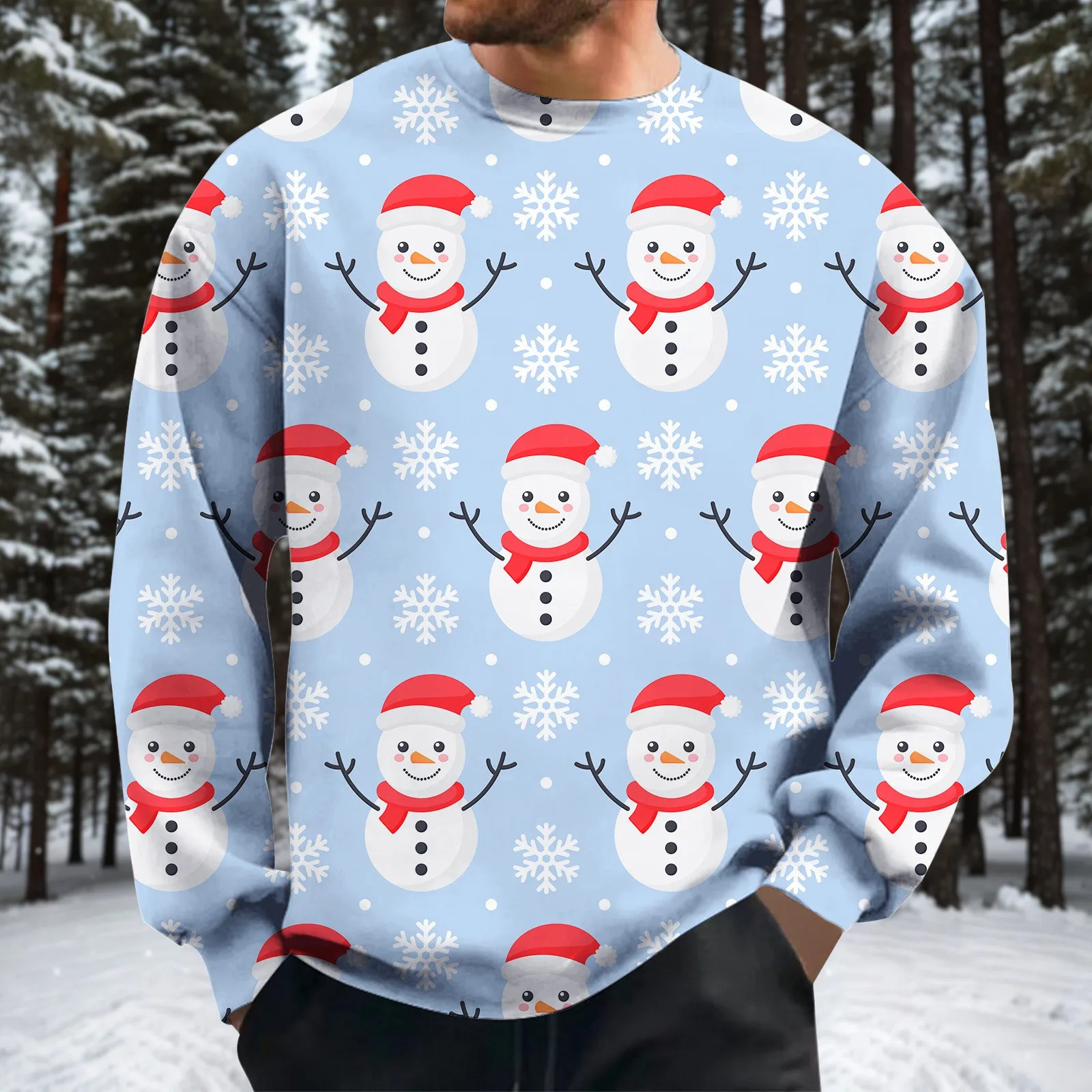 

Printed Christmas Sweatshirts Men's Casual Round Collar Pullover Snowman Long Sleeve Oversized Sweatshirt Top Quality Hoodies