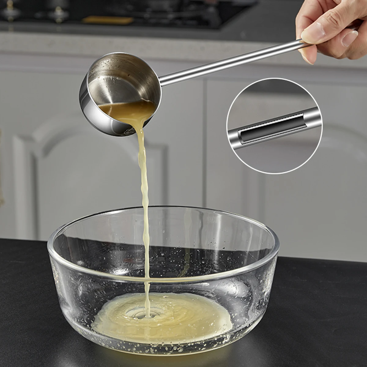 Multifunctional Oil Pouring Spoon Stainless Steel Long Handle Sauce Seasoning Spoon Kitchen Anti Scalding Hot Oil stainless steel spoon
