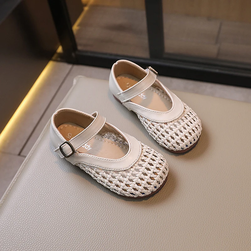 Girls' Shoes 2024 Summer New Children's Sandals Non slip Soft Sole Knitted Comfortable and Breathable Princess Shoes 5