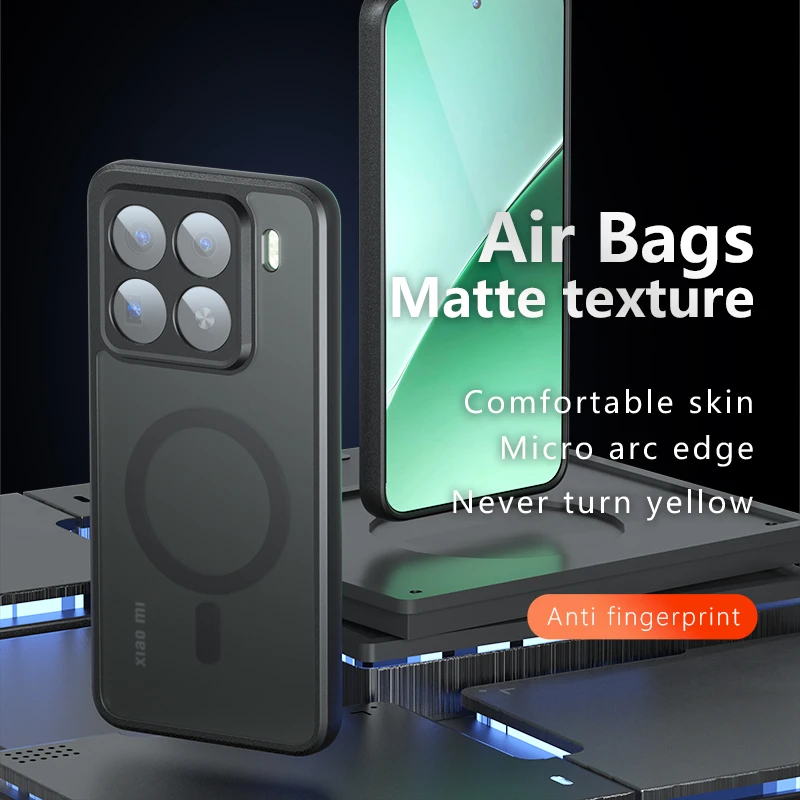 Magnetic Matte Transparent Shockproof Phone Case with Acrylic Bumper