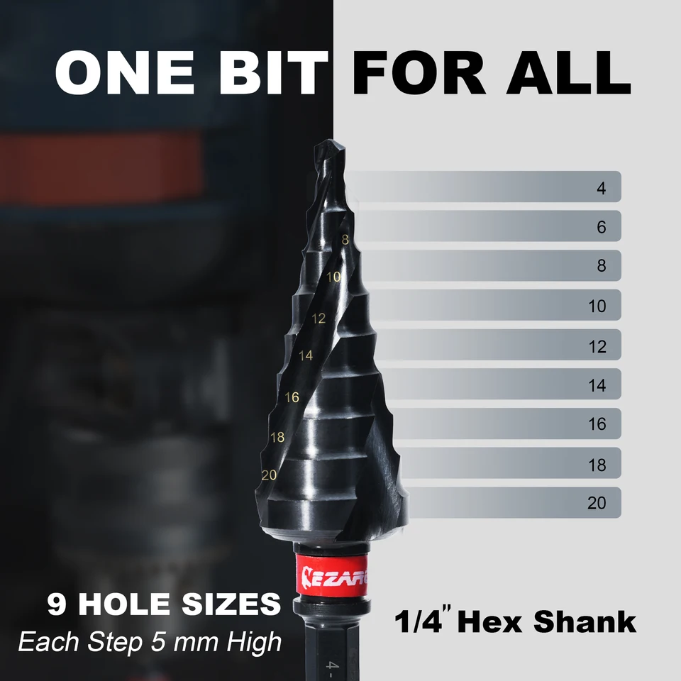 Punta Da Trapano A Gradino Da 3/16''-7/8'' Per Metallo, Punta Da Trapano A Gradino Per Flauto A Spirale 1 Pezzo, Rivestimento In AlTiN Resistente - Foto 7