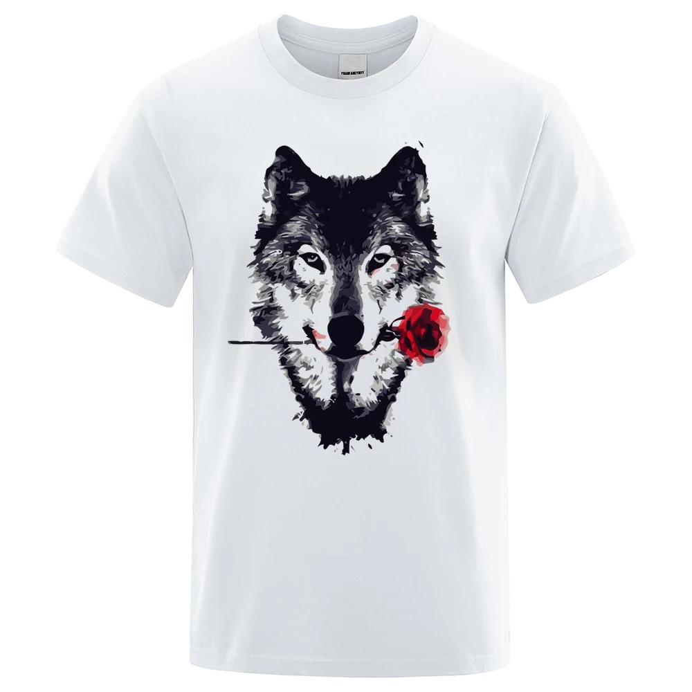 

Wolf and Rose Printed Men T-Shirt Summer Cotton Short Sleeve High Quality Brand Tops O-Neck Breathable Tops Oversized Casual Tee