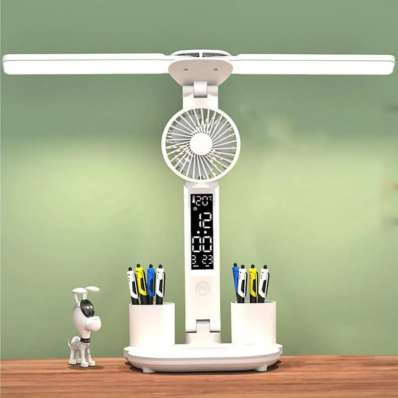 Led Desk Lamp With Fan Plug In Lighting Pen Holder 3 Brightness Levels Study Room Book Reading Light For Dormitory Bedroom