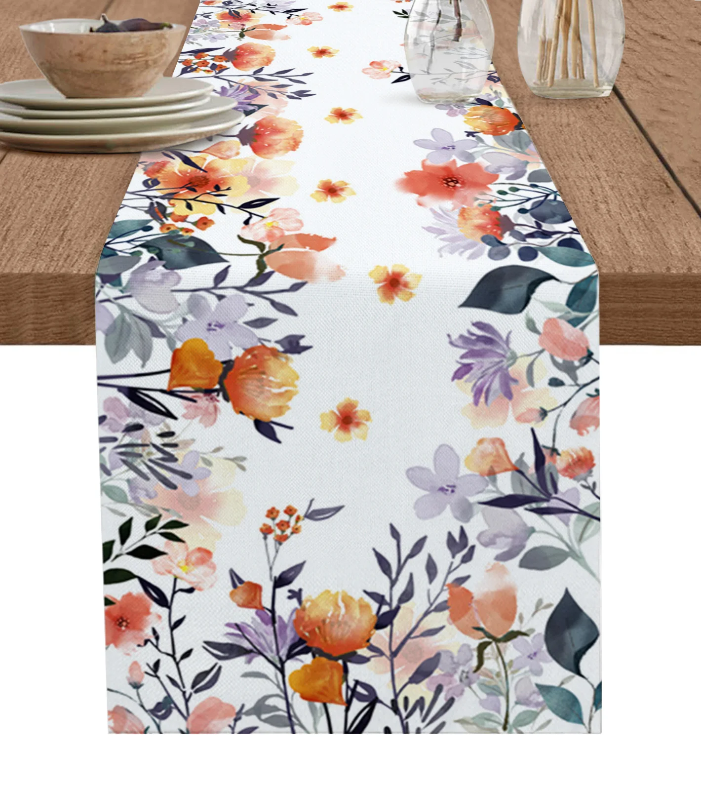 

Plant And Flower Hand-Painted Watercolor Orange Table Runner Decoration Home Decor Dinner Table Decoration Table Decor