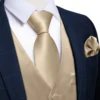4Pcs Men's Champagne Satin Solid Suit Vest with 8cm Neck Tie Handkerchief Cufflinks for Wedding Prom Groom Waistcoat Clothing 2