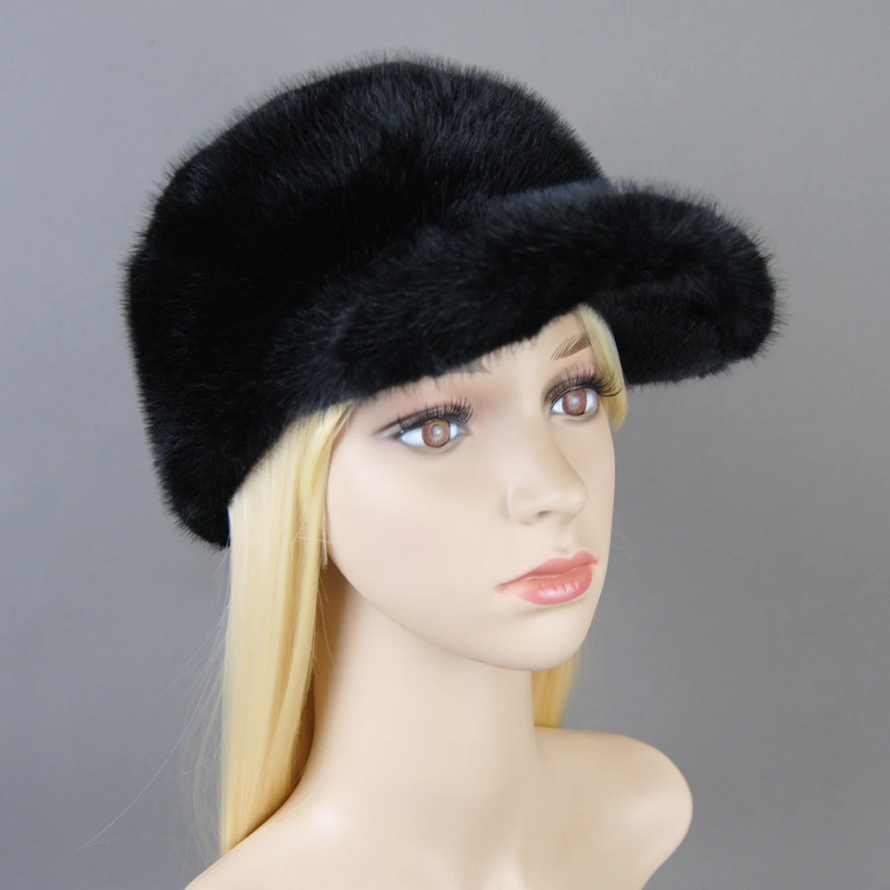 Winter Brand Artificial Faux Mink Fur Hat For Women Fluffy Luxury False hickened baseball peaked Warm Russian Visors Caps