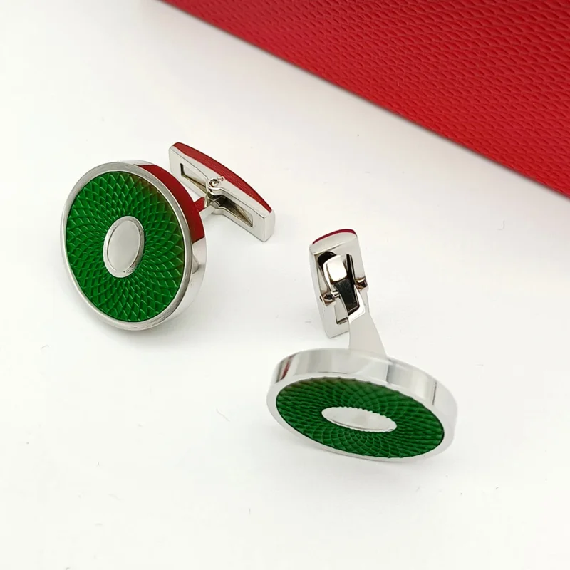 Luxury High Quality CT Round Green Blue Red Black Cuff Links Detail Business Suit Shirts CuffLinks Classic Buttons Box Set