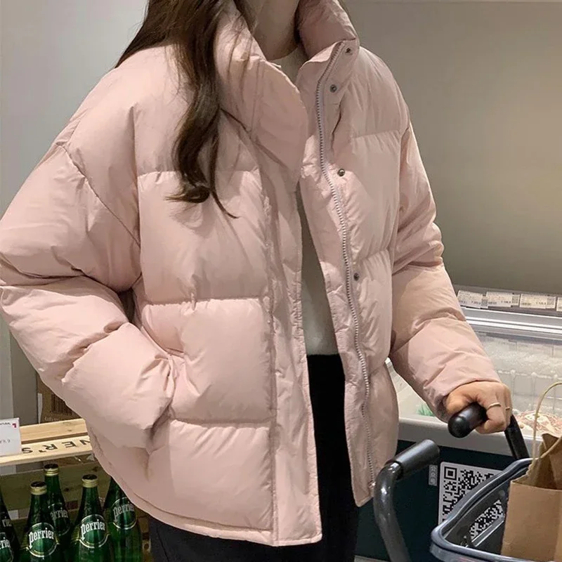 

Winter Warm Thick Short Parkas Women Korean Stand Collar Cotton Padded Coats Female Zipper Up Puffer Down Jacket Cotton Woman