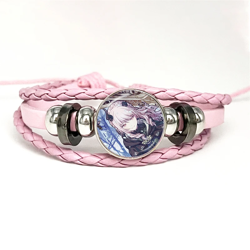 Project SEKAI Anime Akiyama Mizuki Nightcord Pink Leather Bracelet Glass Cabochon Button Multilayer Bangles Wristband Gift
