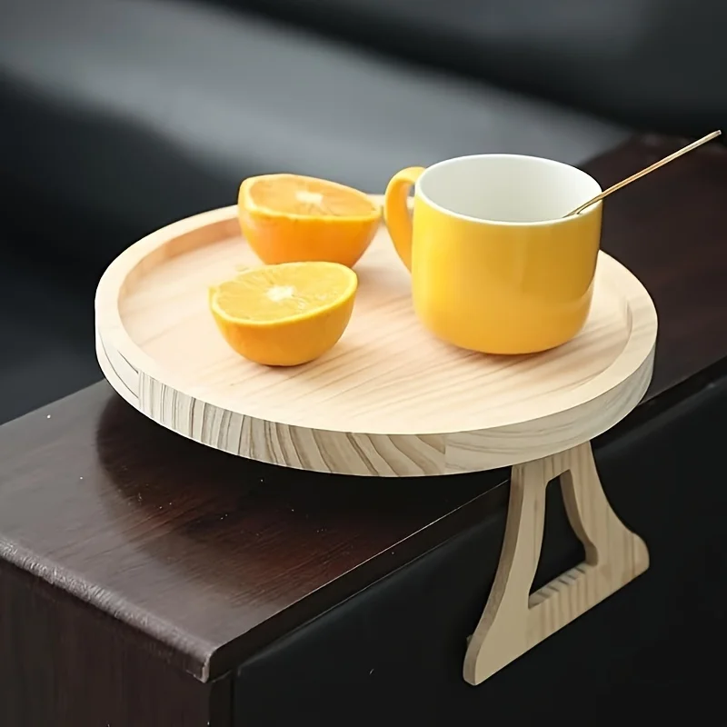 Sofa Tray Table Sofa Armrest Clip-On Tray Natural Wooden Sofa Tray Practical TV Snack Tray for Remote Control Coffee Snacks 4